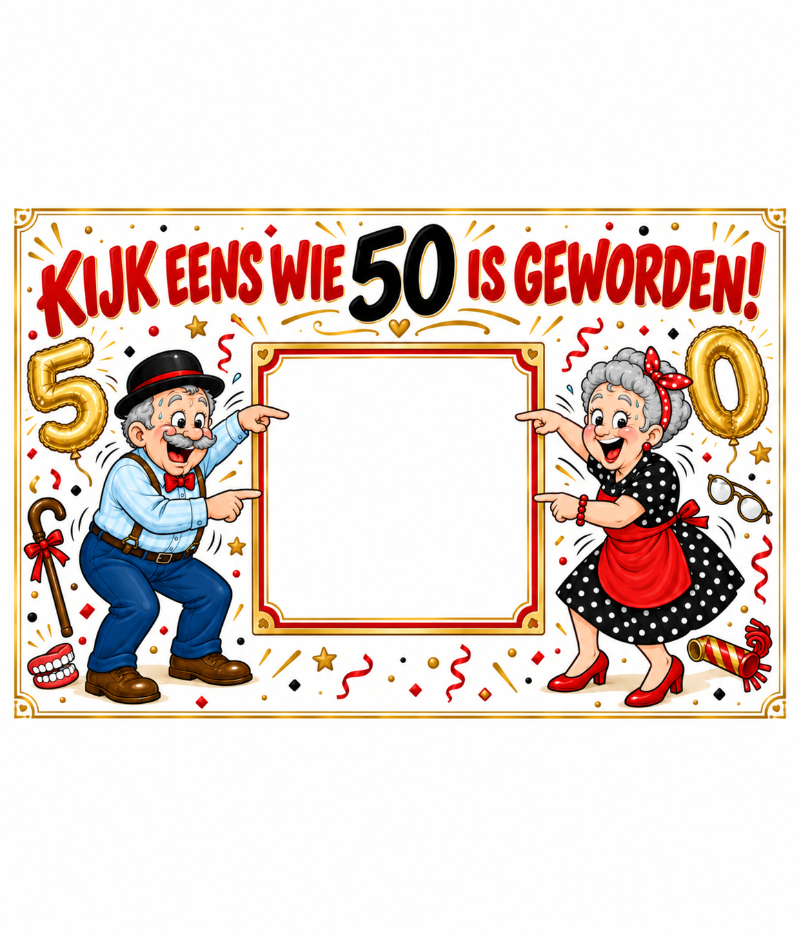 Gepersonaliseerd spandoek 50 jaar met foto – Abraham & Sarah