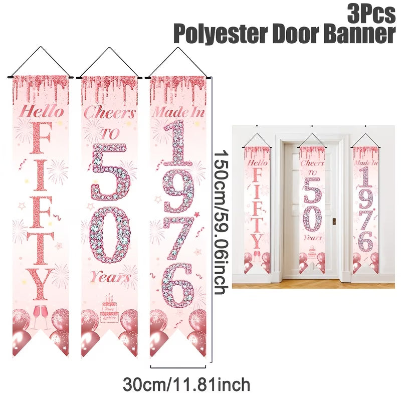 50 Jaar Deurbanners – 3-delige Set | Roze 1976