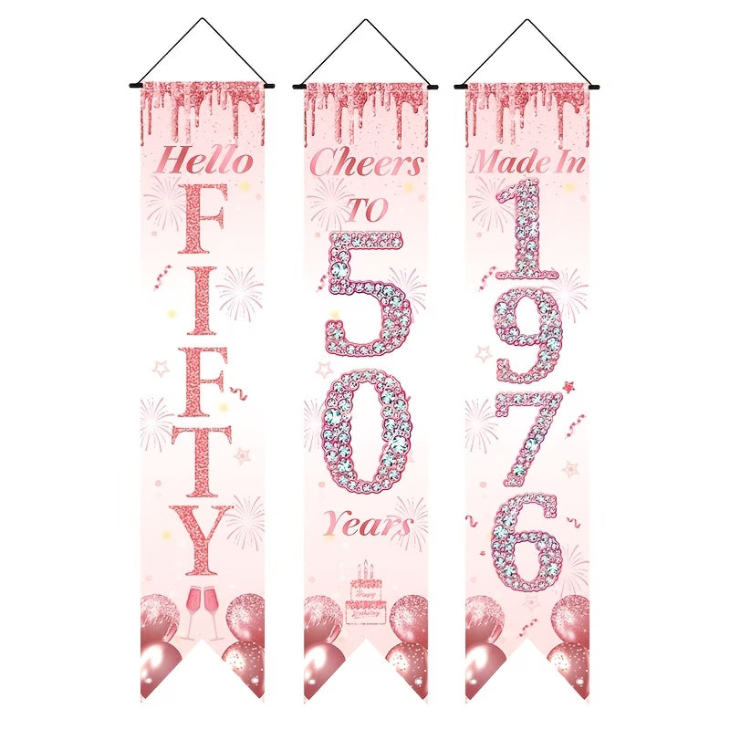 50 Jaar Deurbanners – 3-delige Set | Roze 1976