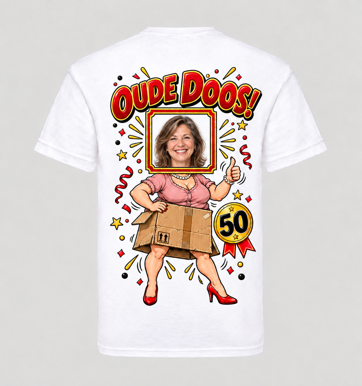 Oude Doos shirt – Sarah 50 jaar met eigen foto en tekst