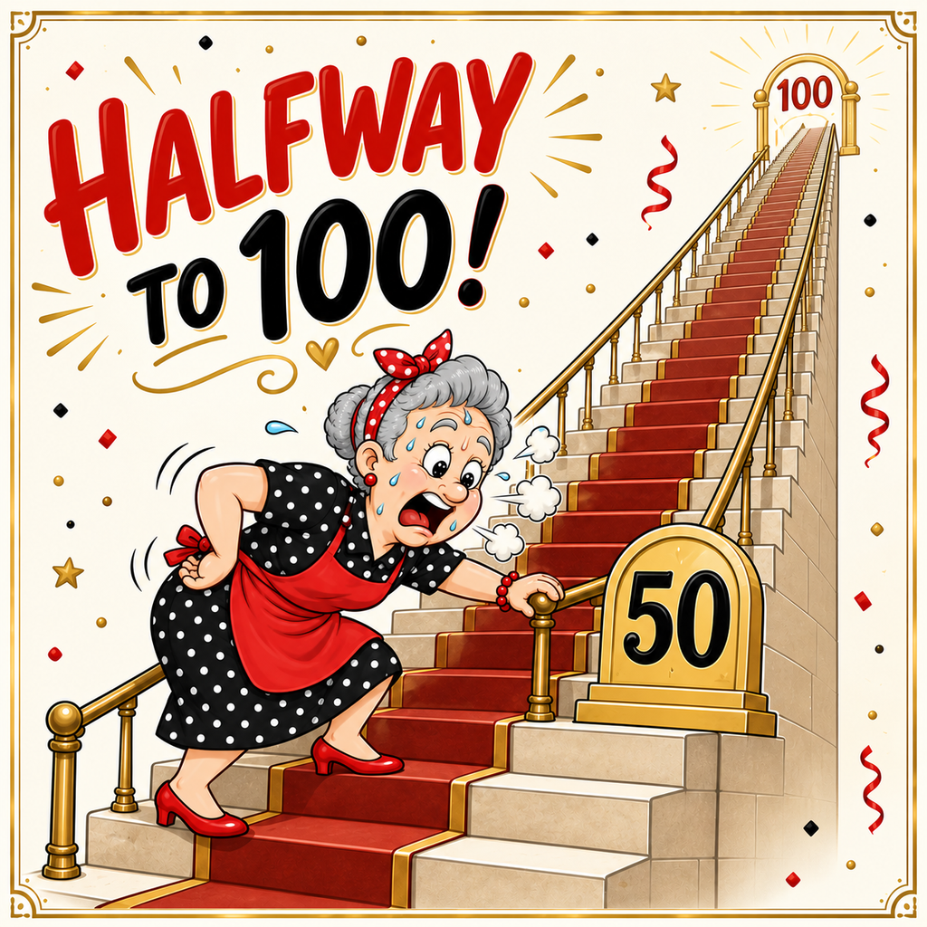 Vierkante Sarah-sticker – Halfway to 100!