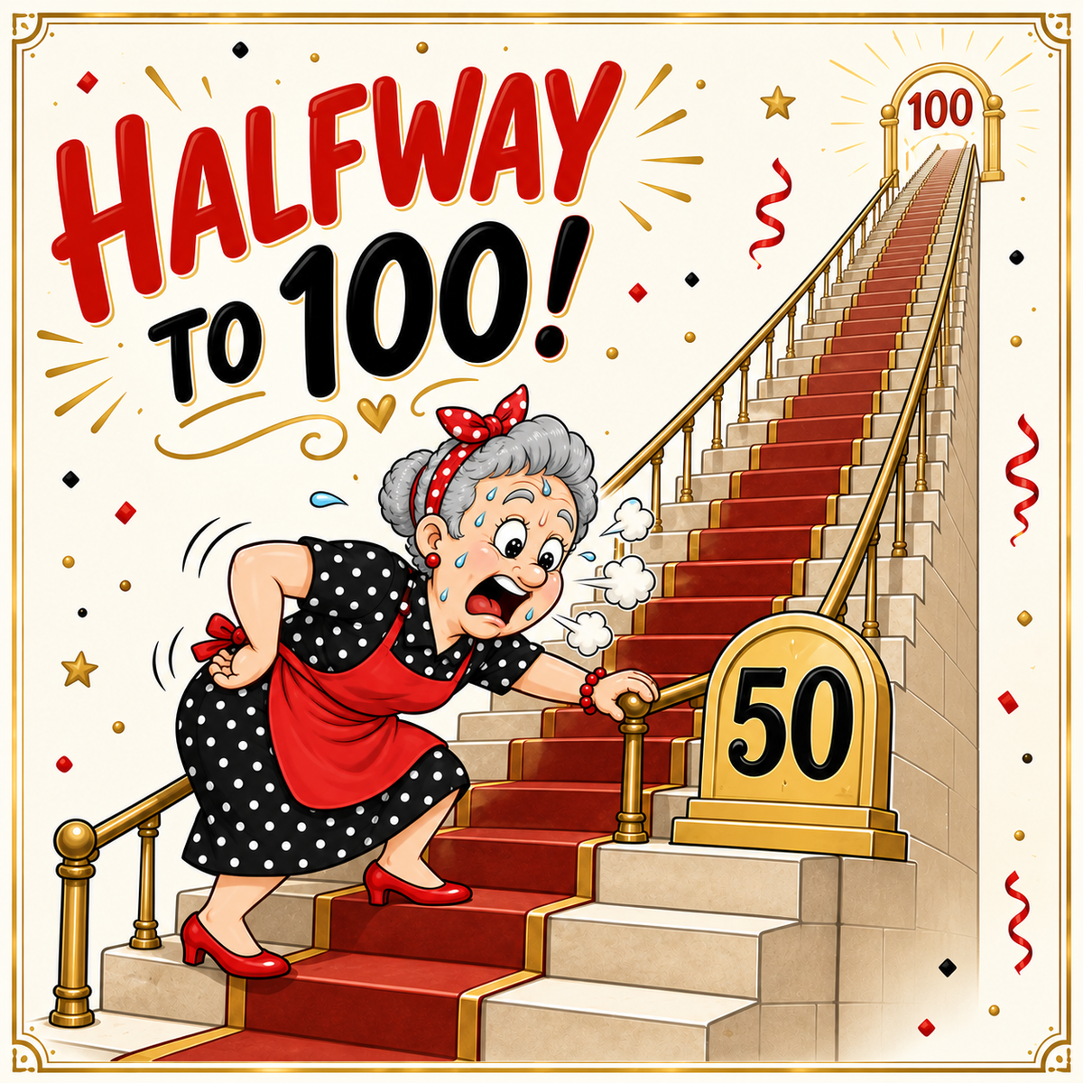 Vierkante Sarah-sticker – Halfway to 100!