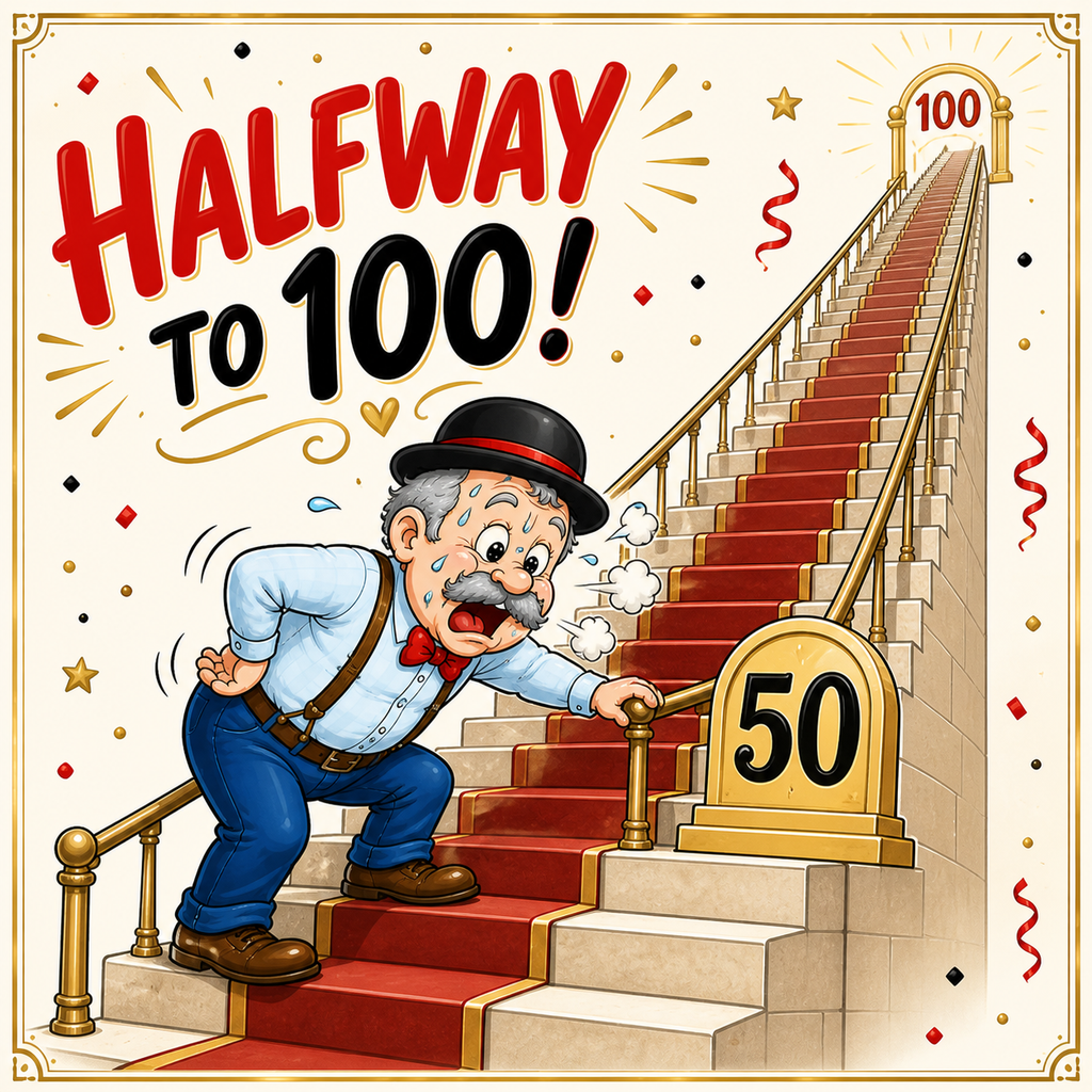 Vierkante Abraham-sticker – Halfway to 100!