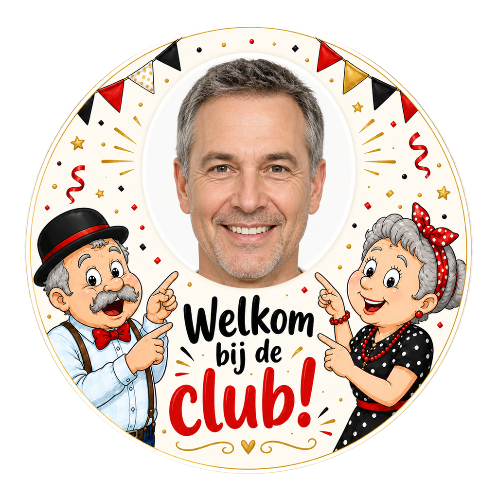 Ronde gepersonaliseerde Abraham & Sarah sticker – Welkom bij de club!