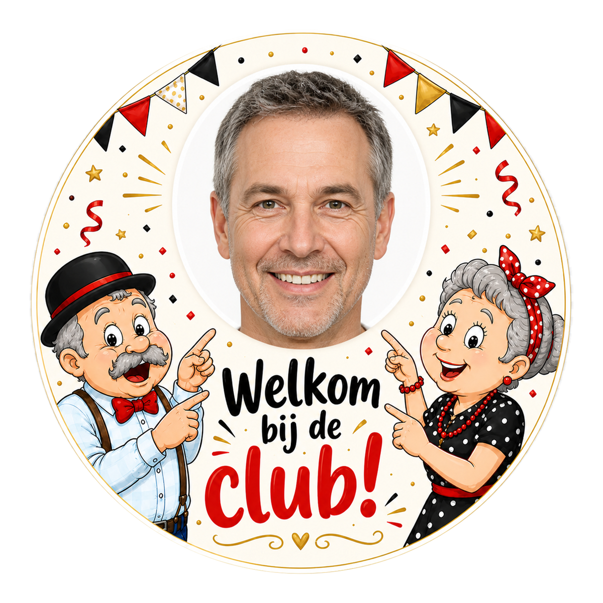 Ronde gepersonaliseerde Abraham & Sarah sticker – Welkom bij de club!