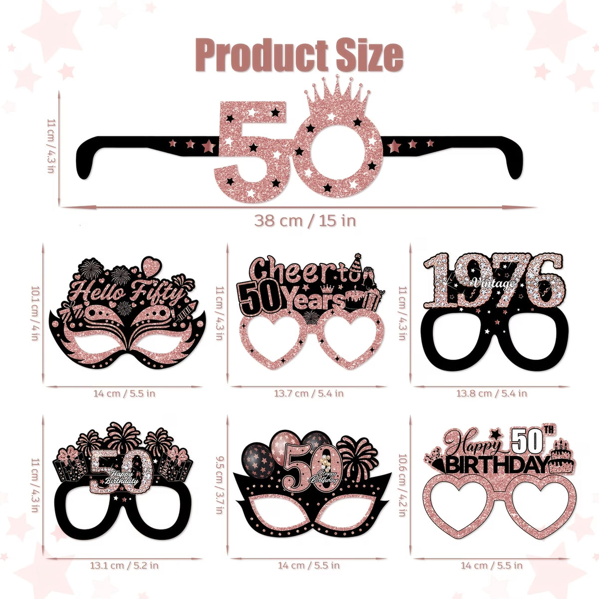 50 Jaar Photo Booth Set – 15 Brillen + Fotolijst | Roségoud 1976