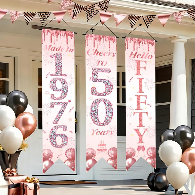 50 Jaar Deurbanners – 3-delige Set | Roze 1976