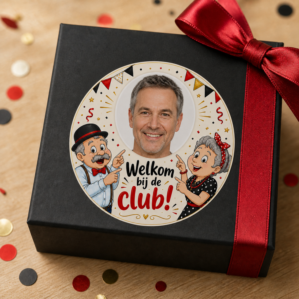 Ronde gepersonaliseerde Abraham & Sarah sticker – Welkom bij de club!